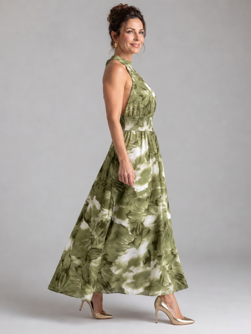 Iolanthe | Gathered Waist Abstract Print Midi Dress