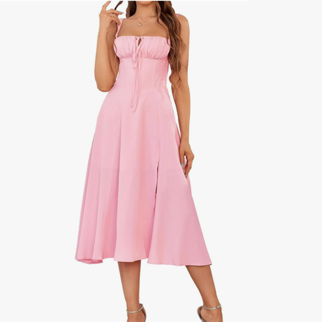 Séraphine | Lace-Up Square Neck Midi Dress