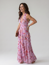 Xochitl | Halter Ruched Floral Maxi Dress
