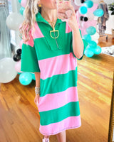 Kathy | Color-Block Striped Half-Zip Maxi Dress