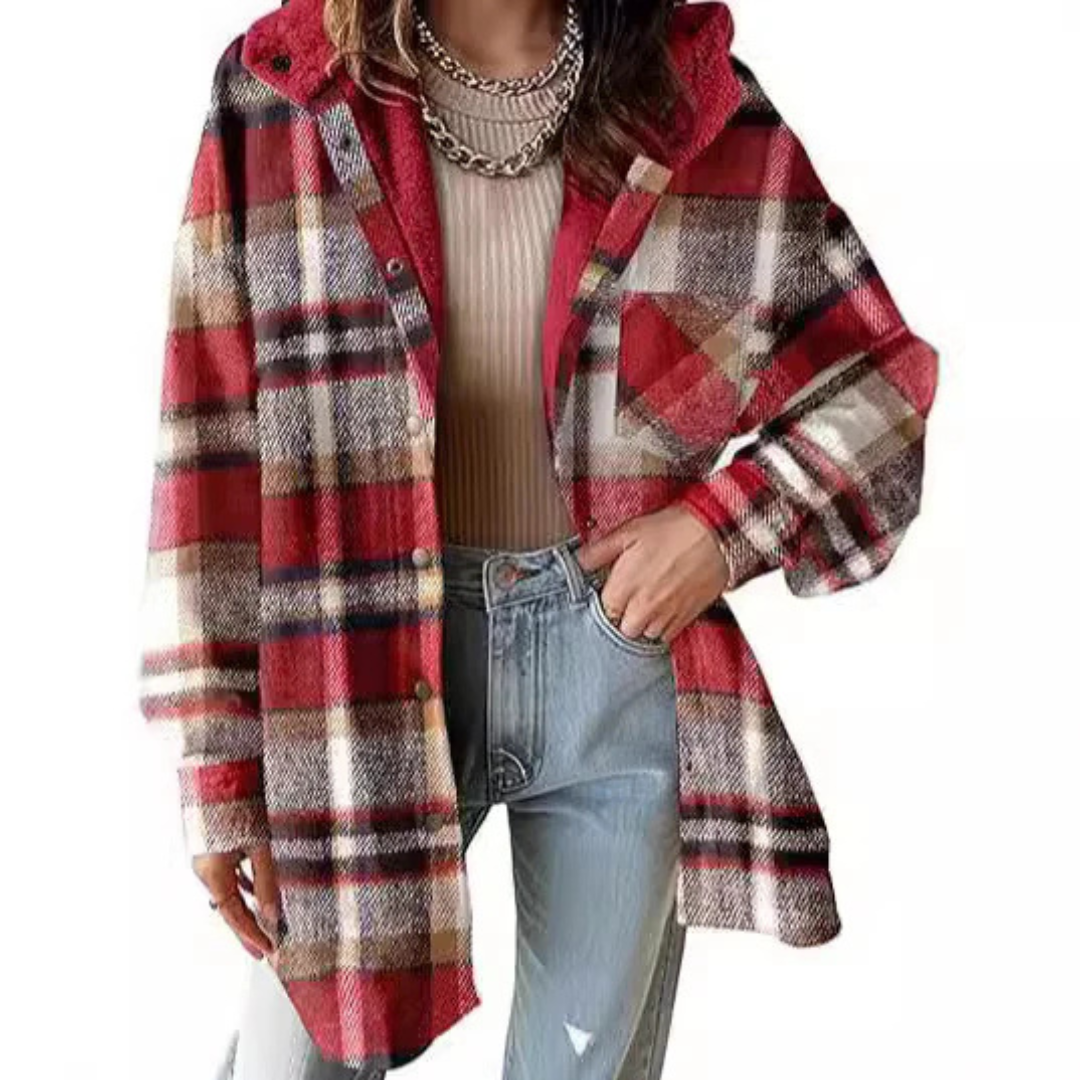 Camille | Relaxed Hooded Plaid Jacket