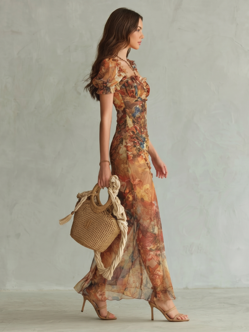 Alva | Ruffled Sleeve Ruched Midi Dress