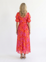 Lowri | Floral V-Neck Puff-Sleeve Midi Dress