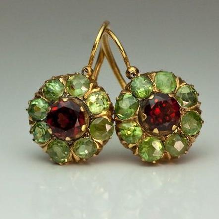 Sonia | Green & Red Crystal Round Earrings