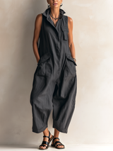 Rebecca | Utility Cotton-Blend Stand Collar Sleeveless Cropped Jumpsuit