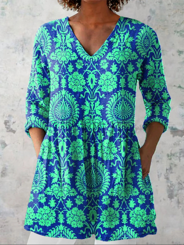 Katina | Long V-Neck Flowy Blouse