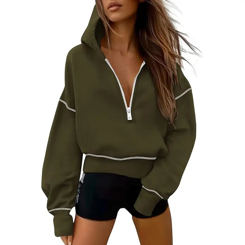 Céleste | Cropped Zip Hoodie with Stitch Detail