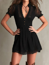 Berenice | Smocked Lace-Trim Mini Dress
