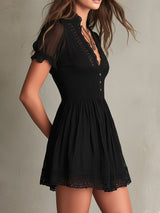 Berenice | Smocked Lace-Trim Mini Dress