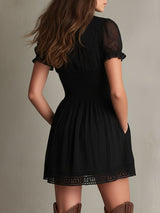 Berenice | Smocked Lace-Trim Mini Dress