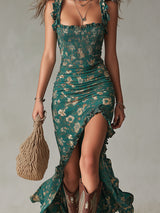 Vesna | Boho Midi Dress with Ruffle Sleeves