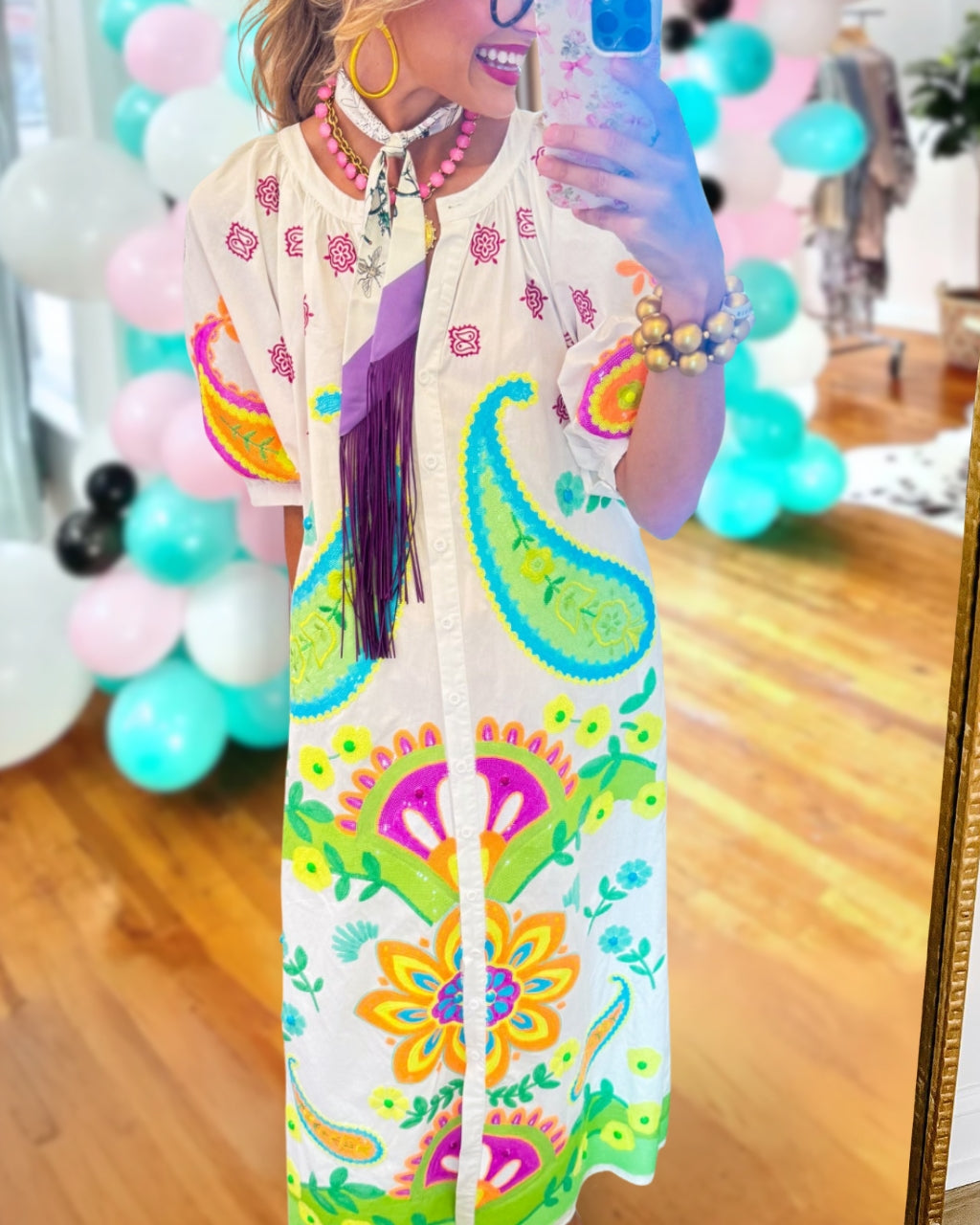 Briallen | Paisley Print Satin Shirt Dress