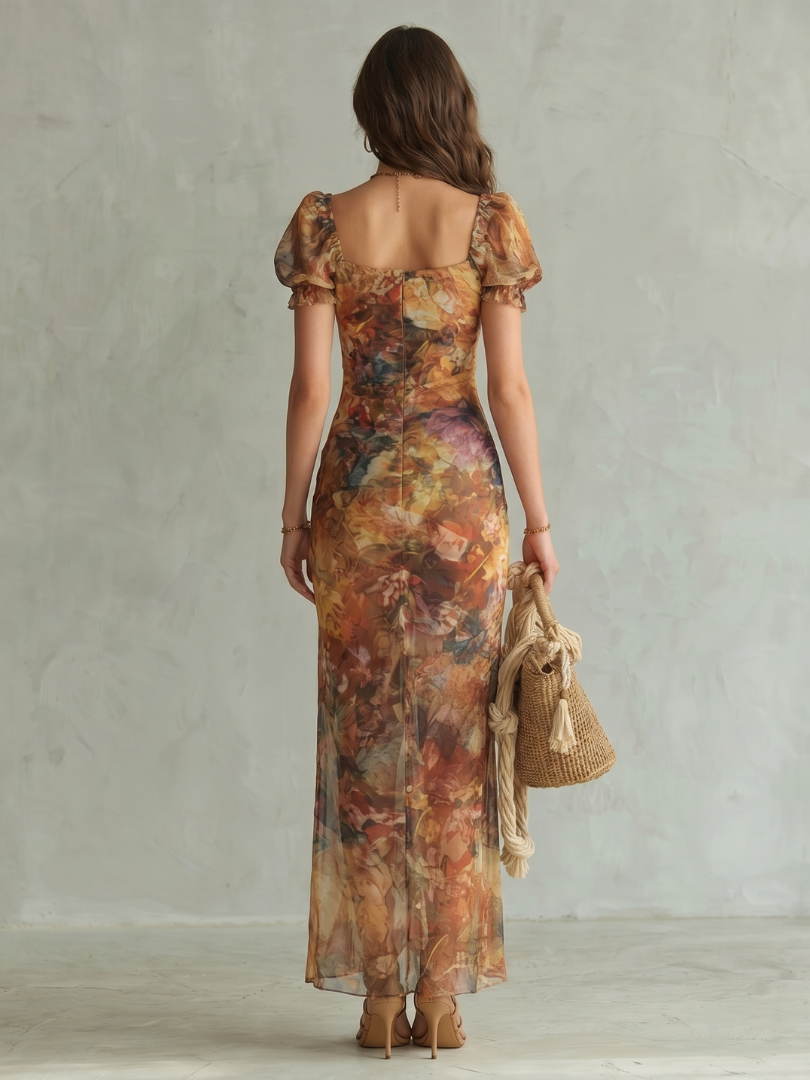 Alva | Ruffled Sleeve Ruched Midi Dress