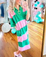 Kathy | Color-Block Striped Half-Zip Maxi Dress