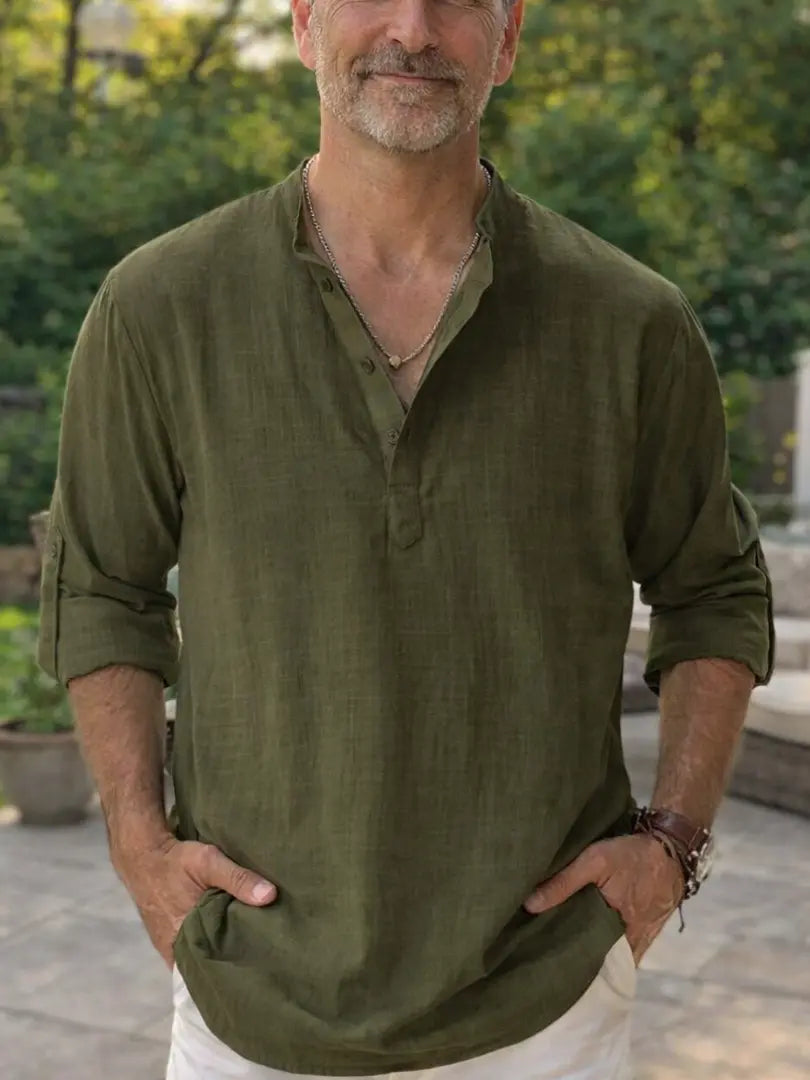 Norton | Collarless Cotton Shirt