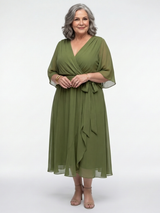 Genesis | V-Neck Draped Waist Midi Dress