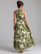 Prydferth | Gathered Waist Abstract Print Midi Dress