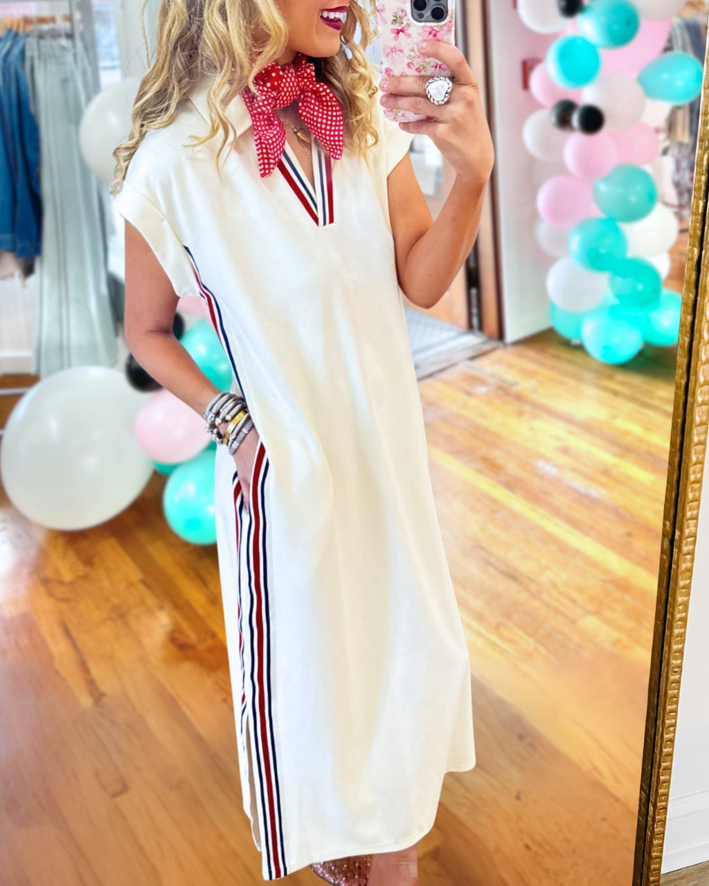 Maude | Striped Ribbon Trim Maxi Dress