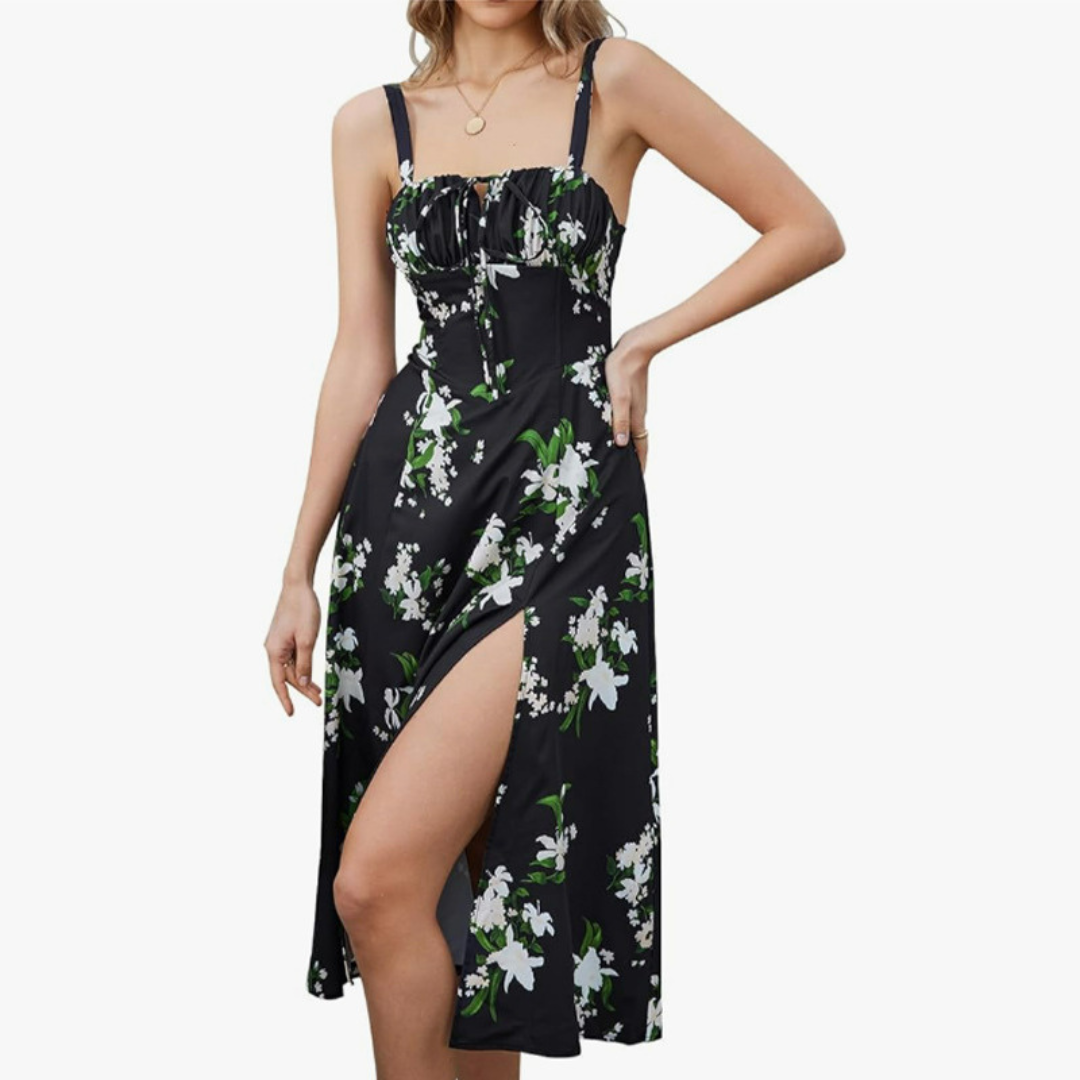 Séraphine | Lace-Up Square Neck Midi Dress