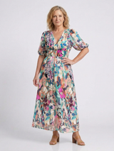Aya | V-Neck Short Sleeve Ruched Waist Midi Dress