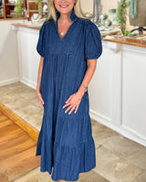 Gwendoline | Puff Sleeve Denim V-Neck Dress