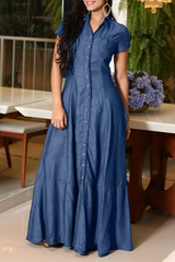 Fallon | Flowing Long Denim Shirt Dress