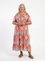 Zakia | Paisley-Print V-Neck Short-Sleeve Midi Dress