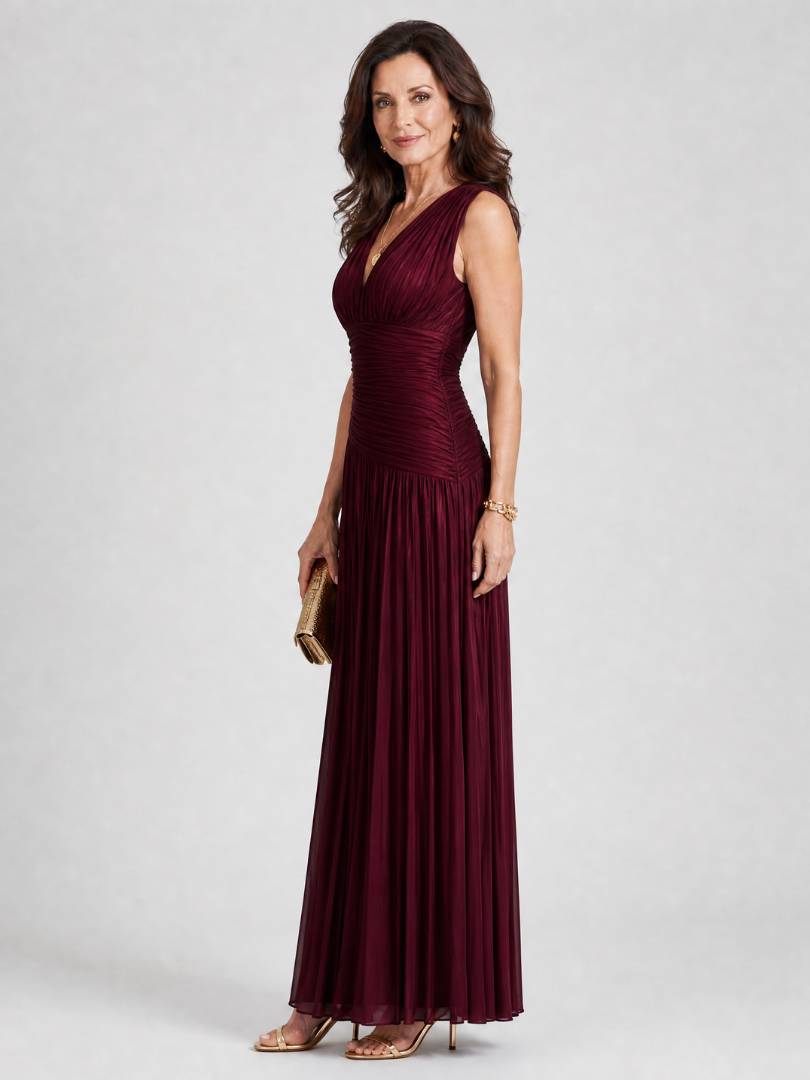 Charlayne | Sleeveless Pleated V-Neck Midi Dress