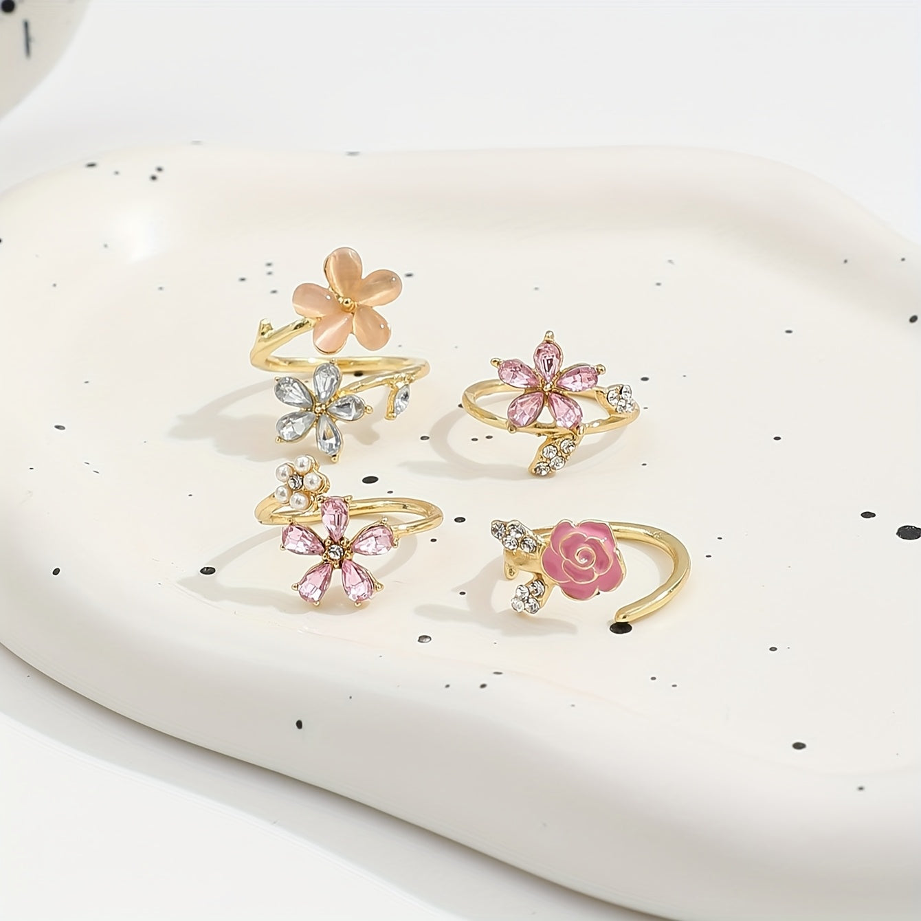 Octavia | Rhinestone Pearl Ring Set