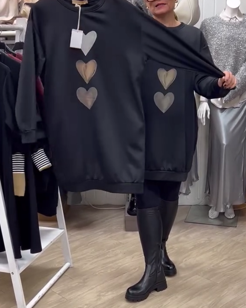 Briella | Heart Print Cozy Sweatshirt Dress