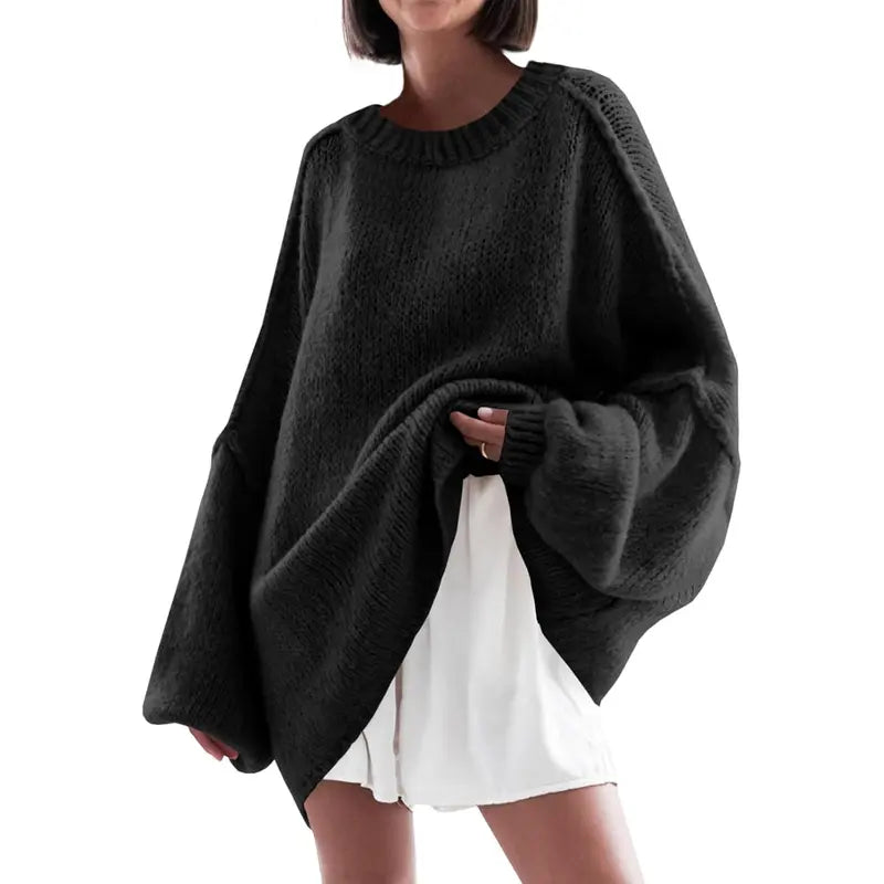 Camille | Ribbed Knit Batwing Mock Neck Tunic