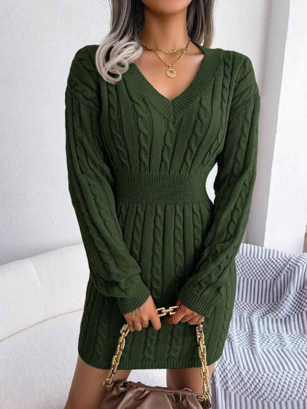 Holly | Cable Knit V-Neck Sweater Dress