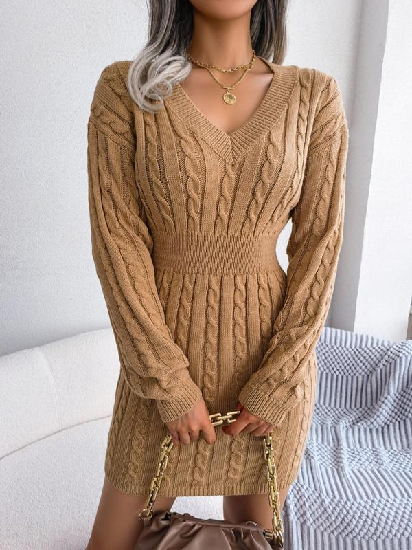 Holly | Cable Knit V-Neck Sweater Dress