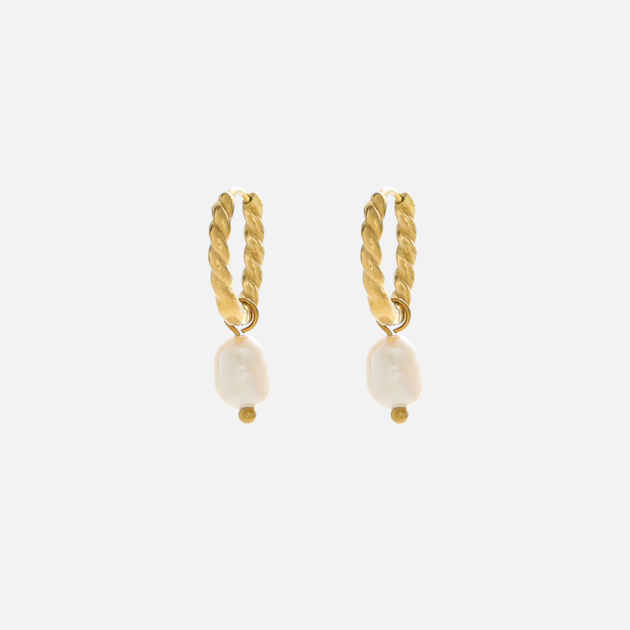 Esme | Gold Twisted Pearl Hoop Earrings