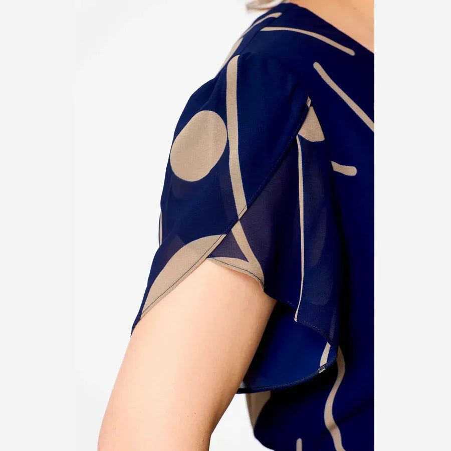 Vesta | Navy Polka Dot Chiffon Midi Dress
