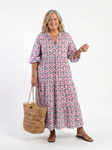 Yolanda | Geometric Print Tiered Midi Dress