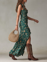 Vesna | Boho Midi Dress with Ruffle Sleeves