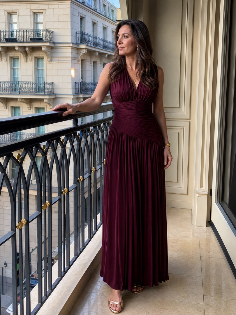 Charlayne | Sleeveless Pleated V-Neck Midi Dress