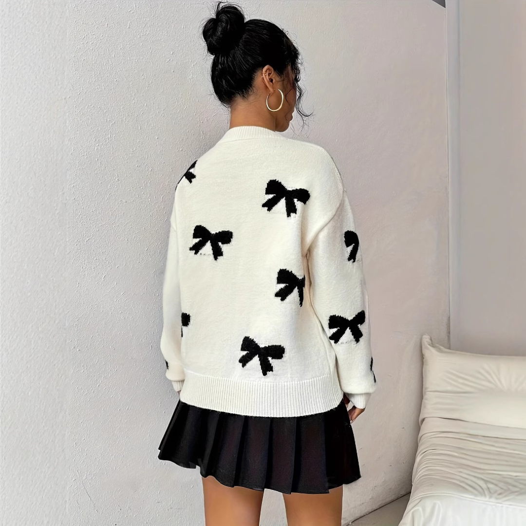 Céleste | Bow Print Cozy Pullover Sweater