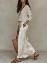 Persis | Ivory Knit & Satin Midi Ensemble