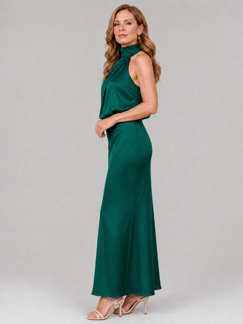 Prudence | Sleeveless Draped Neck Midi Dress