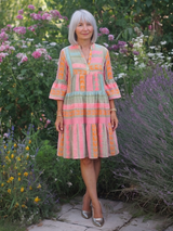Nuala | Geometric Print V-Neck Tiered Midi Dress