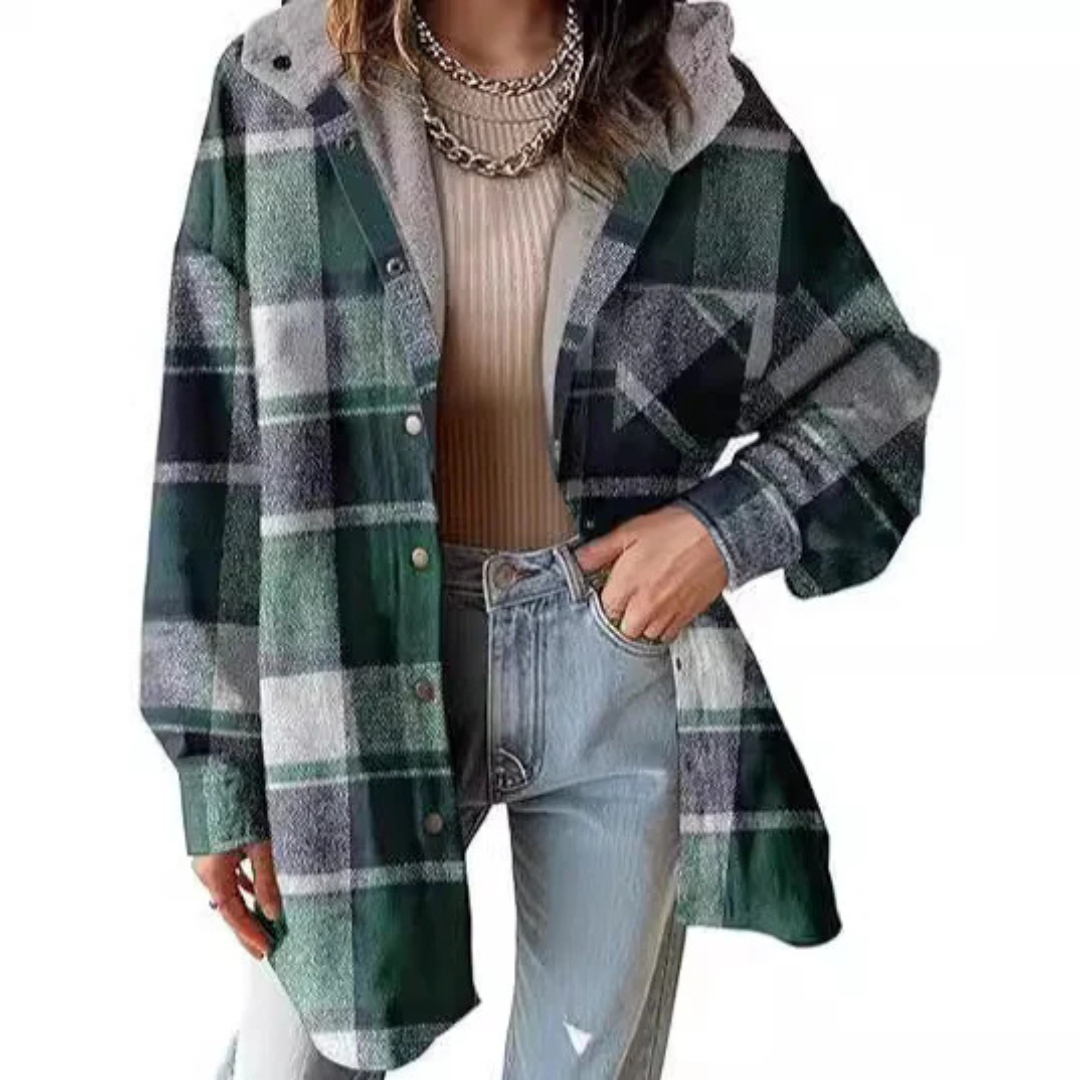 Camille | Relaxed Hooded Plaid Jacket