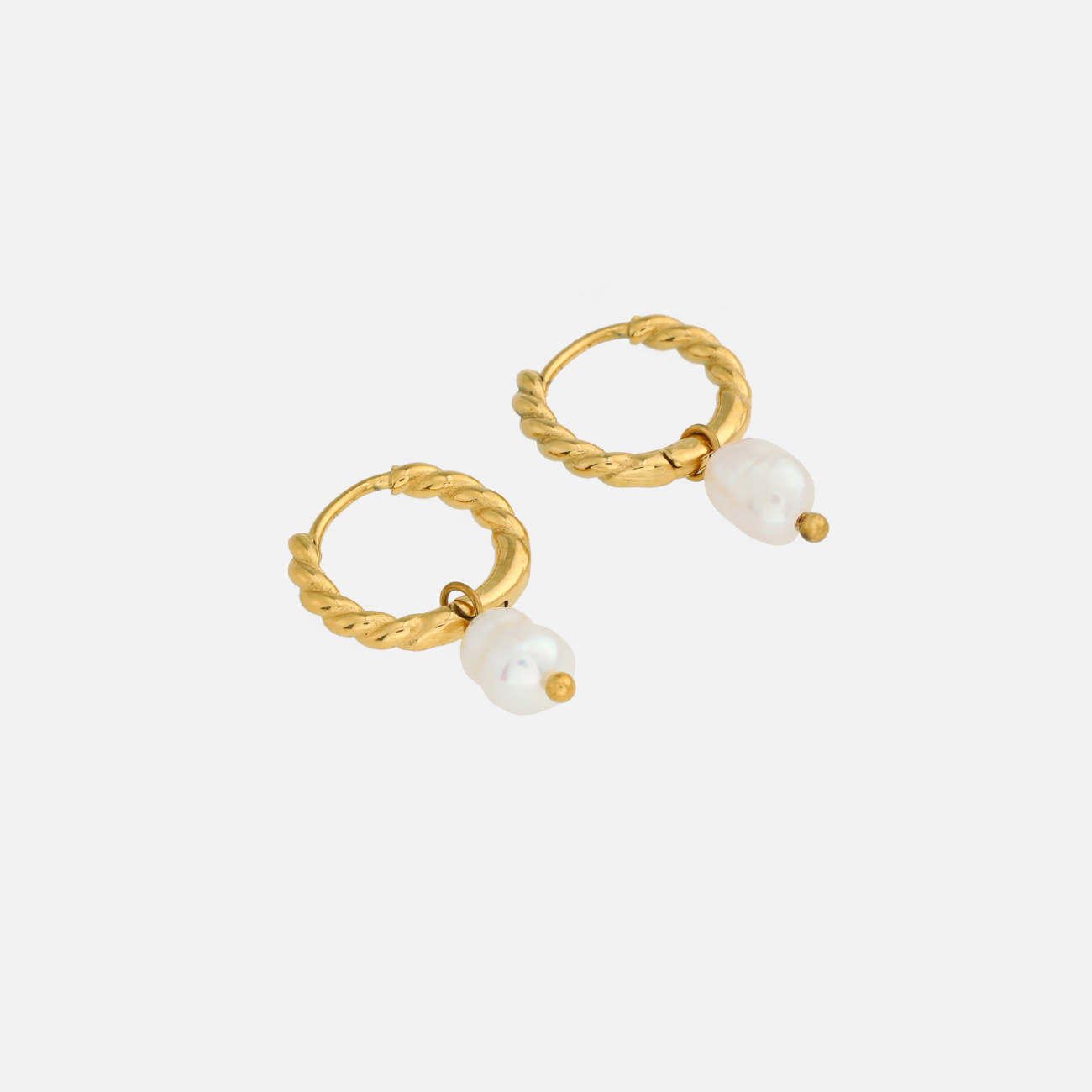 Esme | Gold Twisted Pearl Hoop Earrings