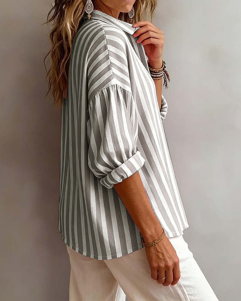 Harlow | Loose Striped Blouse with Collar