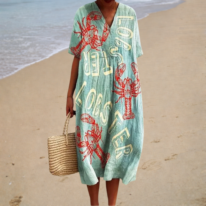 Eliza | Long Lobster-Print Dress