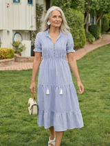 Lilly | Striped Short-Sleeve Layered Midi Dress