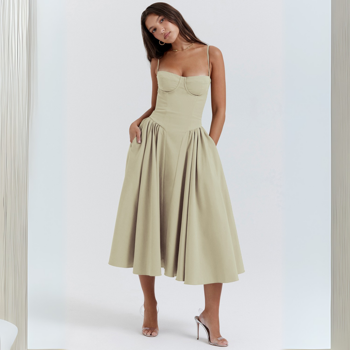 Vivienne | Spaghetti Strap Bodycon Midi Dress