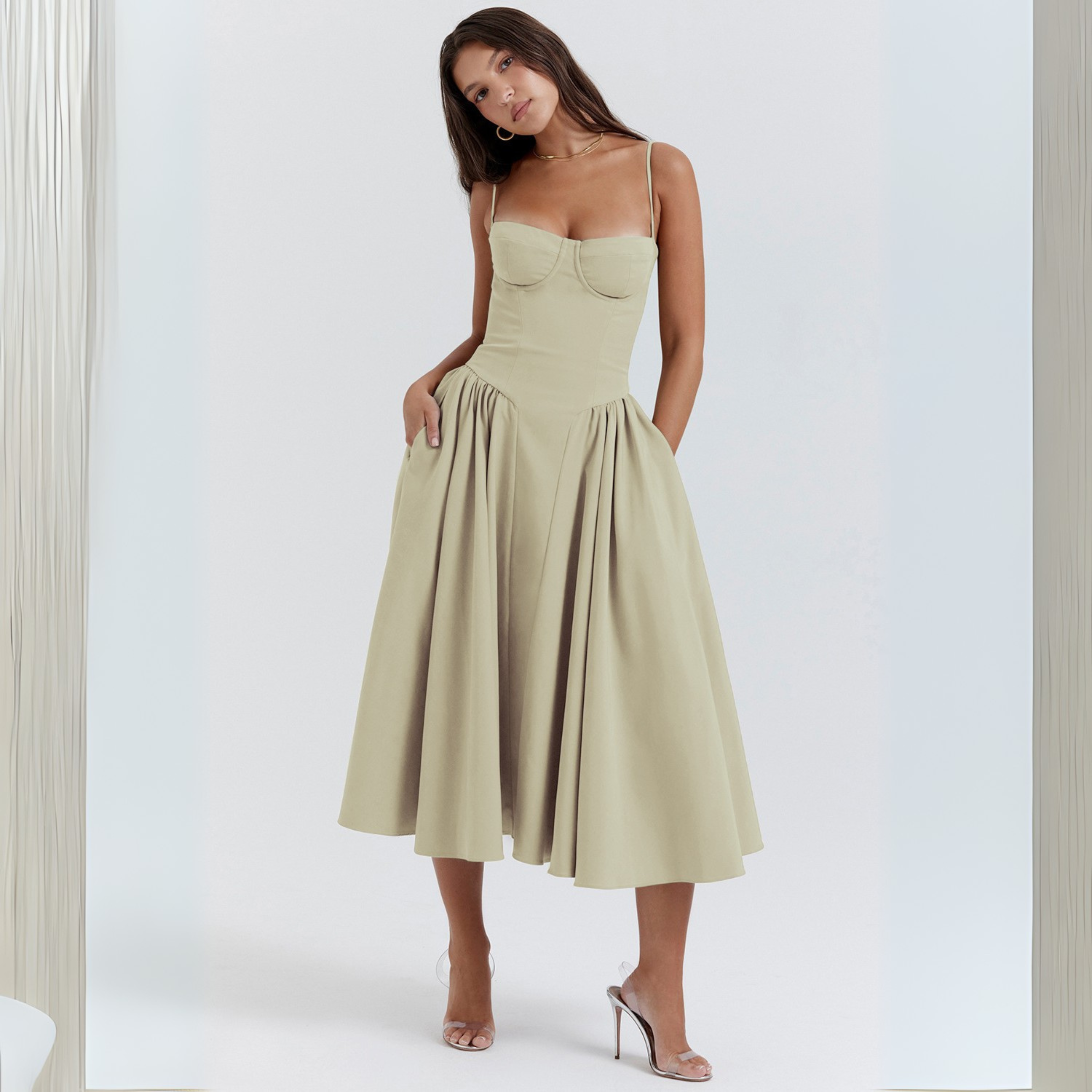 Vivienne | Spaghetti Strap Bodycon Midi Dress