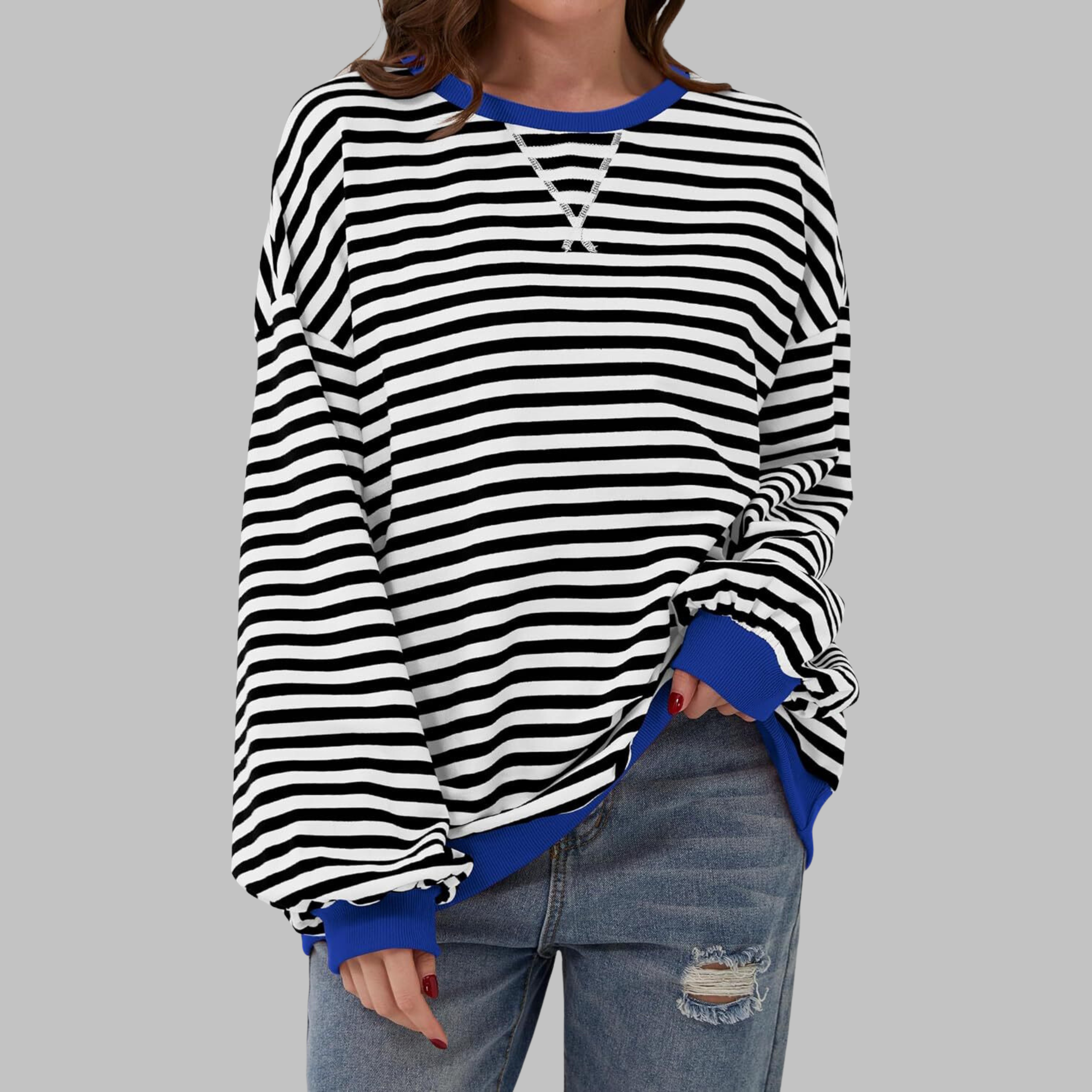 Clémentine | Striped Long Sleeve Round Neck Shirt